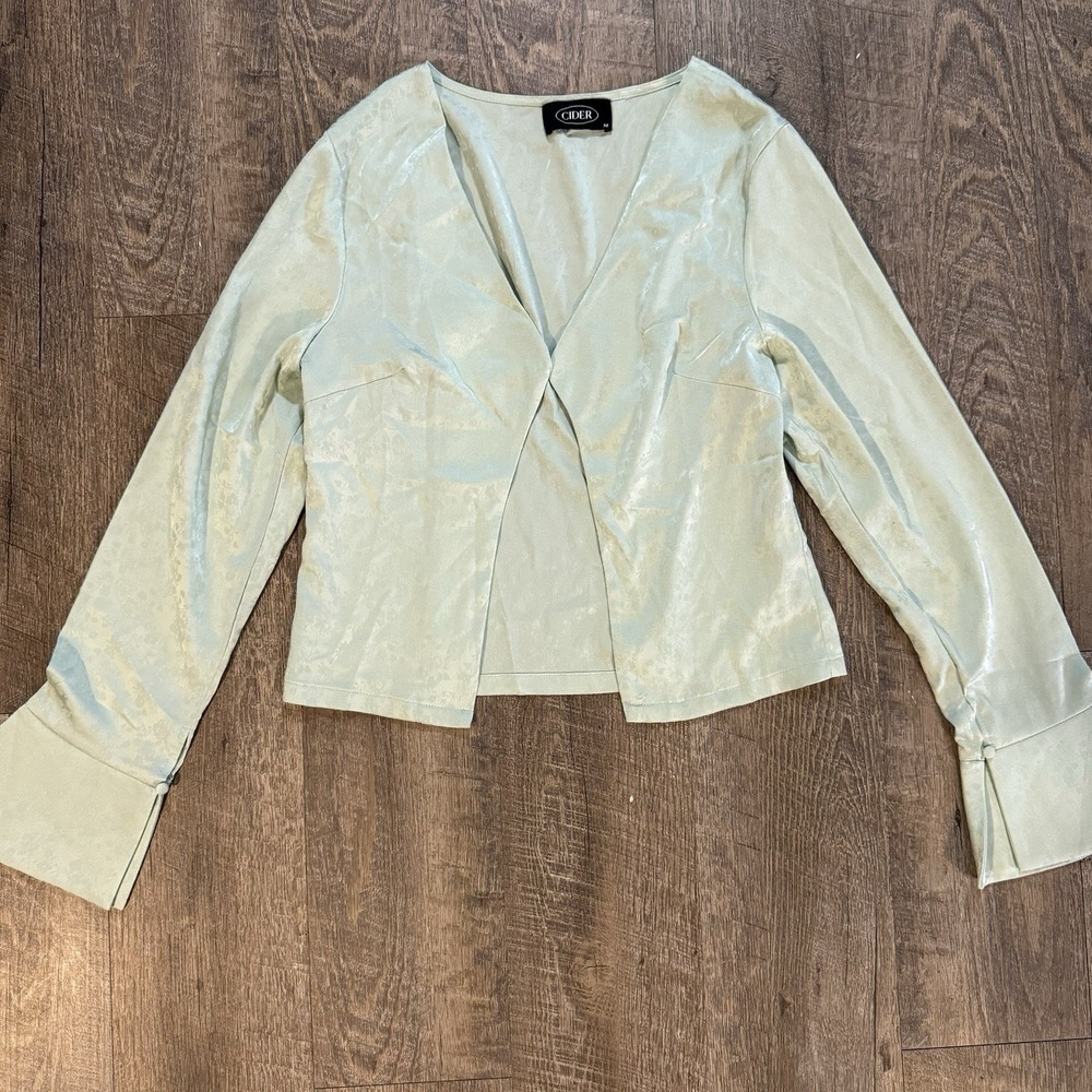 Cider Mint Green Floral Silky Light Blazer Jacket Cardigan Womens M lightweight